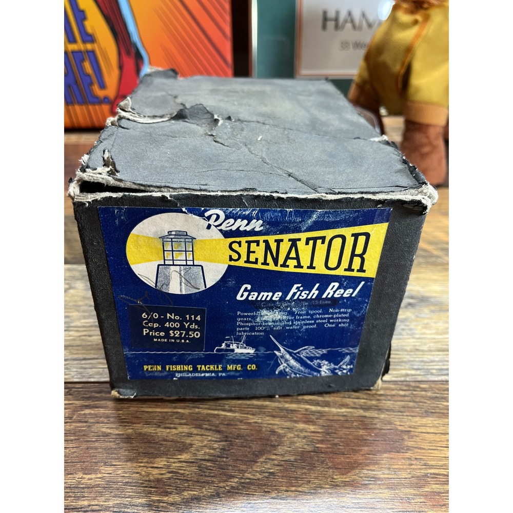 Vintage Penn Senator 6/0 No. 114 Game Fish Reel with Original Box and Catalog